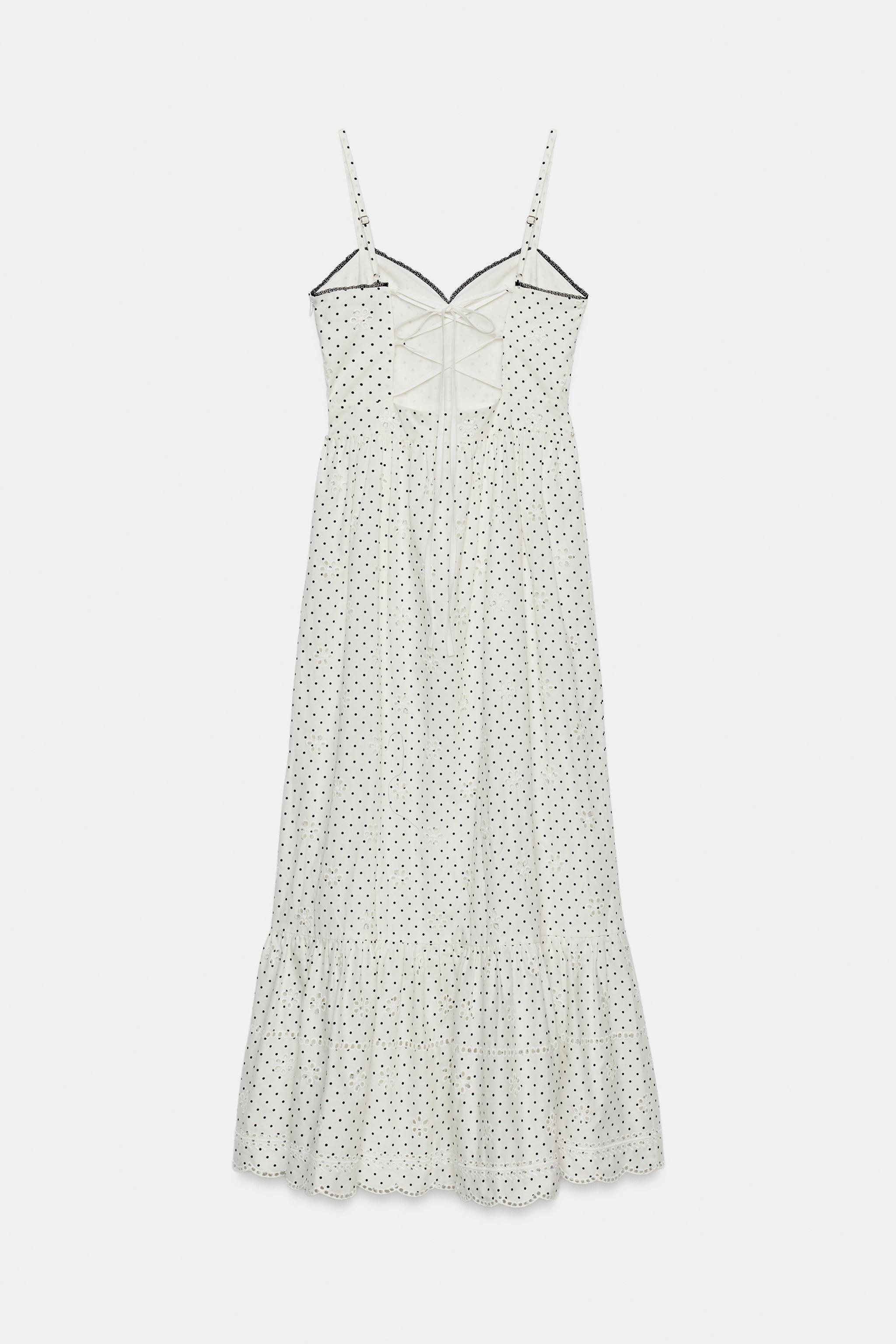 PRINTED EMBROIDERED EYELET MIDI DRESS